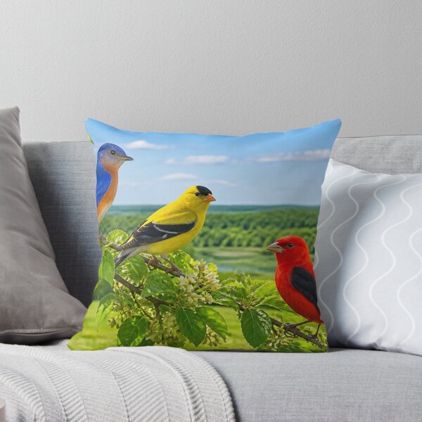 Item preview, Colourful Garden Birds Perched On Flowering Branch In Summer Countryside designed and sold by ThatSurreyLife.