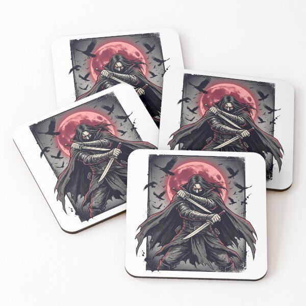Item preview, Dark Fantasy Warrior With Swords and Red Moon Gothic Anime Style designed and sold by StickerNestYou.