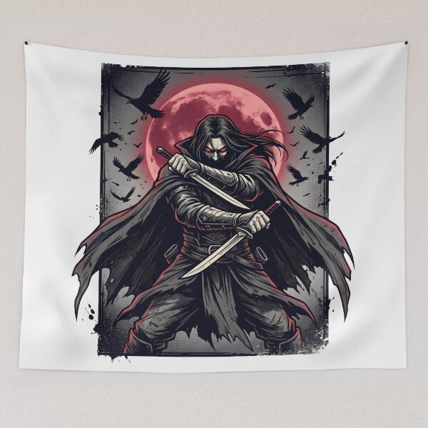 Item preview, Dark Fantasy Warrior With Swords and Red Moon Gothic Anime Style designed and sold by StickerNestYou.