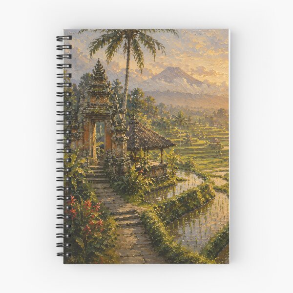 Item preview, Bali Rice Terraces At Sunset - Temple Gate And Volcano Golden Painting designed and sold by Jozefin's Studio.