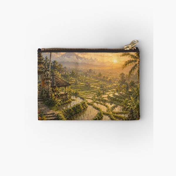 Item preview, Bali Rice Terraces At Sunset - Temple Gate And Volcano Golden Painting designed and sold by Jozefin's Studio.