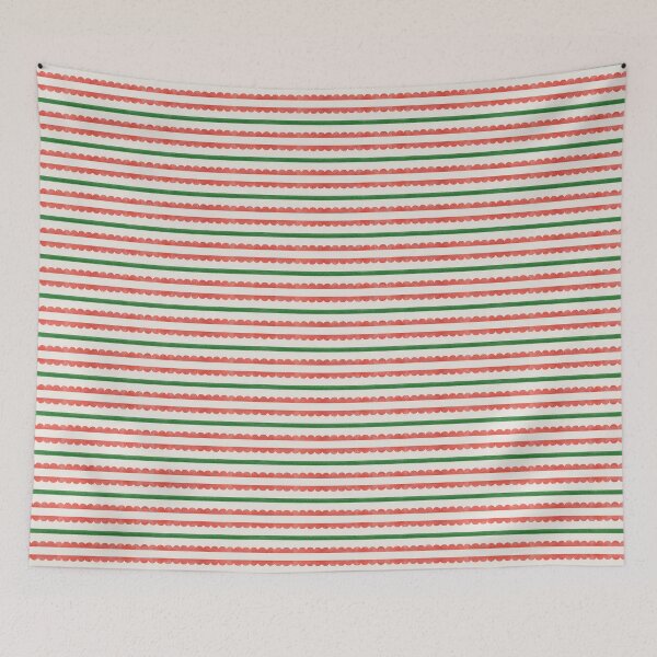 Item preview, Red and Green Watercolor Scallop and Stripes Pattern on Cream designed and sold by QuestingPixel.