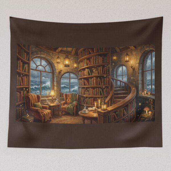 Item preview, Lighthouse Library | Coastal Fantasy Reading Room Wall Art designed and sold by SebastianSpace.