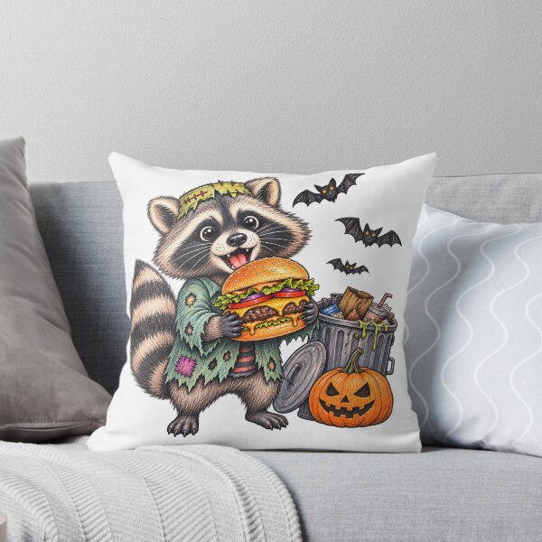 Item preview, Funny Halloween Raccoon with Burger Pumpkin and Bats designed and sold by Buli89.