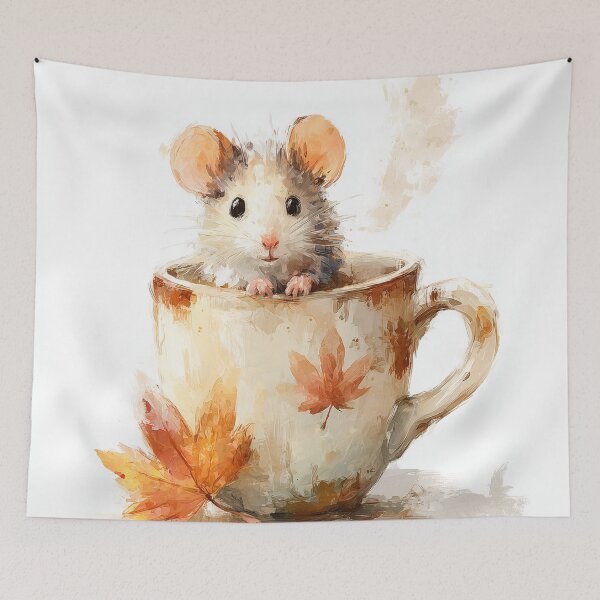 Item preview, Cozy Autumn Mouse in a Coffee Cup designed and sold by Helenaphotoart.