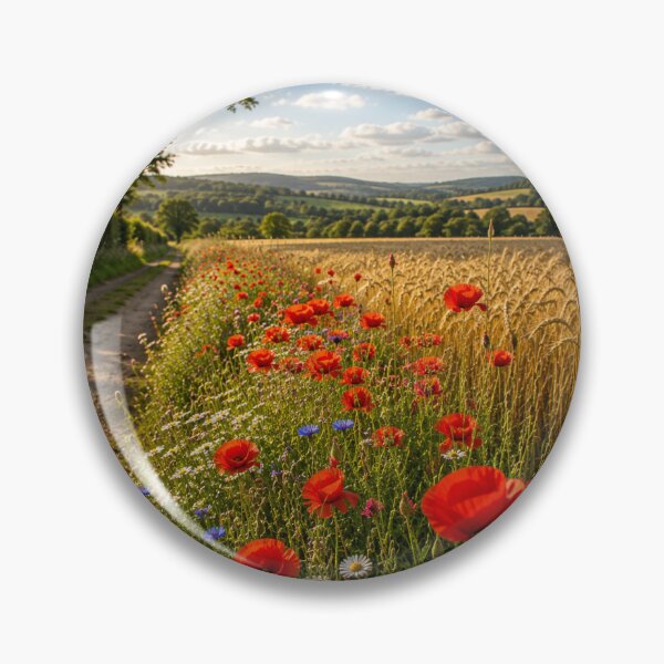 Item preview, Golden Hour Poppy Field And Wildflower Country Path Summer Landscape designed and sold by ThatSurreyLife.