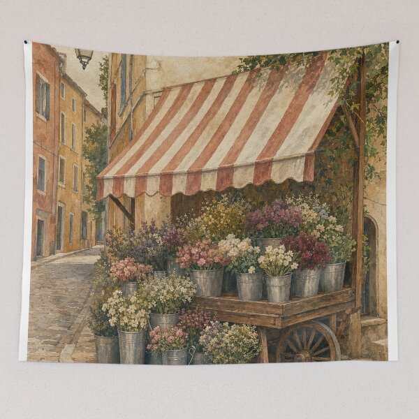 Item preview, Corner Flower Cart Watercolour Cottagecore designed and sold by GoldenHourWalls.