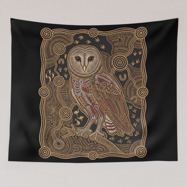 Item preview, Sacred Masked Owl Indigenous Australian Aboriginal Dot Art Print designed and sold by FreiherrPK.