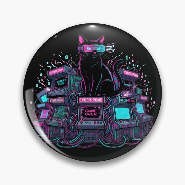 Item preview, Cyberpunk Cat Neon Arcade Gaming Synthwave Art designed and sold by DailySparks.