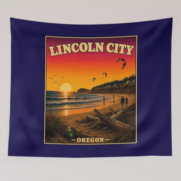 Item preview, Lincoln City Oregon Vintage Travel Poster designed and sold by Swanny's Custom T-shirt and Gift Designs.