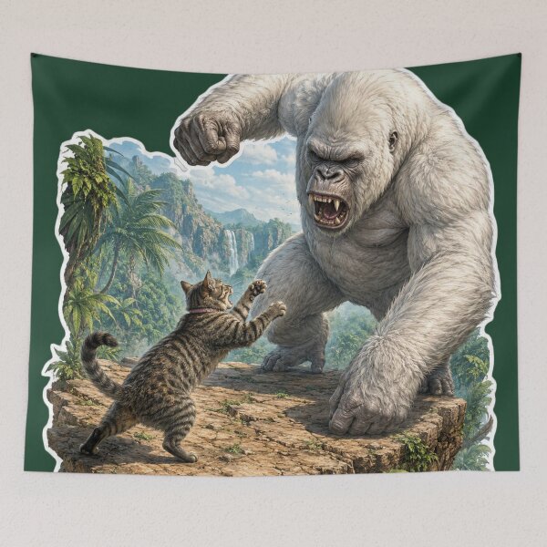 Item preview, Cat vs White Gorilla Jungle Adventure designed and sold by Moxie-Cat-Universe.