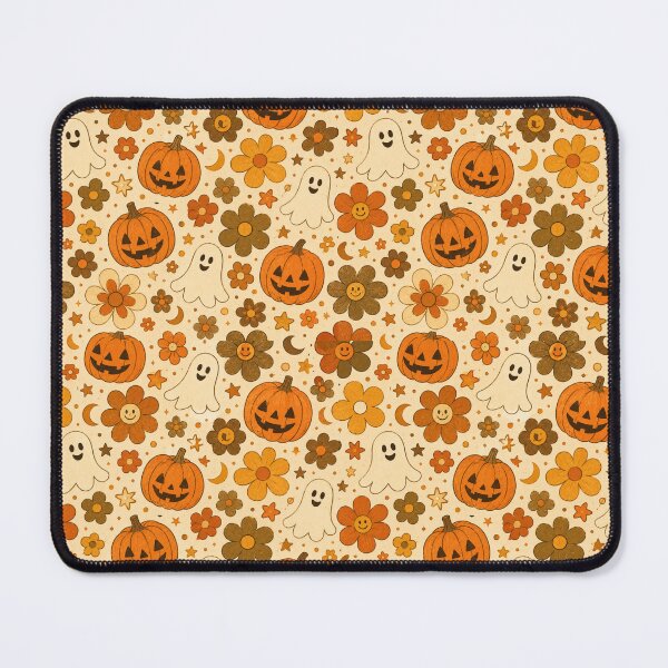 Artikelvorschau, Nahtloses Halloween-Muster im Vintage-Stil der 70er Jahre mit Flower-Power-Motiv entworfen und verkauft von Patternpulseee.