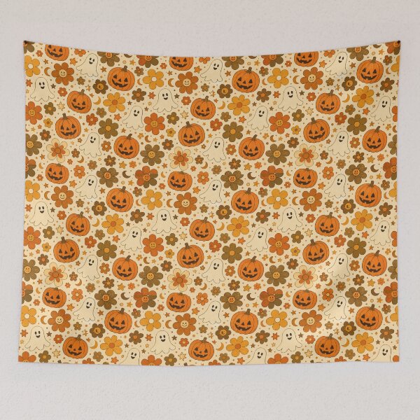 Item preview, 70s Vintage Flower Power Halloween Seamless Pattern designed and sold by Patternpulseee.