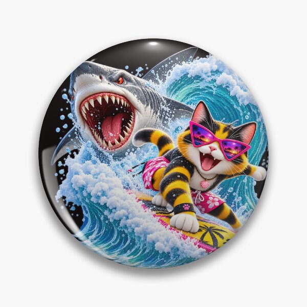 Item preview, Surfing Cat Chased by Shark  designed and sold by ARabbitHole.