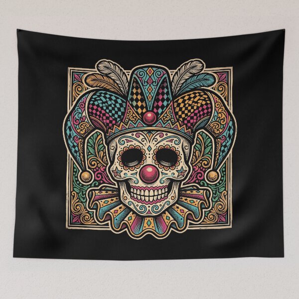 Item preview, Harlequin Jester Sugar Skull Clown Calavera Graphic Art Print designed and sold by FreiherrPK.