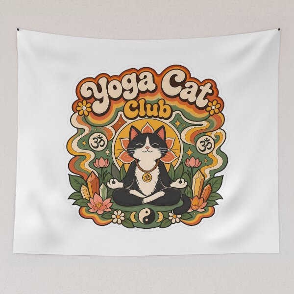 Item preview, Retro Yoga Cat Club 70s Wellness designed and sold by Retro Whiskers.