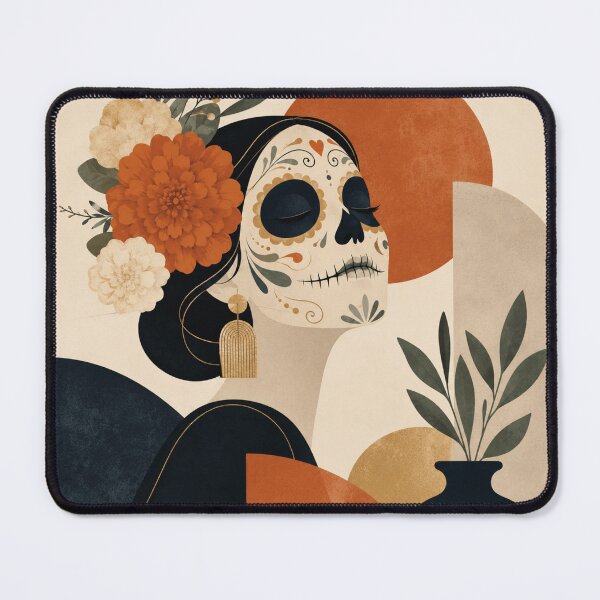 Item preview, Modern Dia de los Muertos Calavera Art – Mexican Sugar Skull Woman with Marigolds, Contemporary Boho Floral Wall Art designed and sold by KawaiiDesigns26.