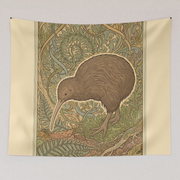 Item preview, Art Nouveau Brown Kiwi Bird Vintage Botanical Wildlife Graphic Print designed and sold by FreiherrPK.