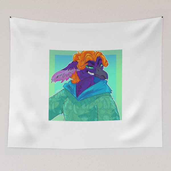 Item preview, Confident Anthropomorphic Purple Bird in Floral Hoodie designed and sold by Catsi-Nook-Art.