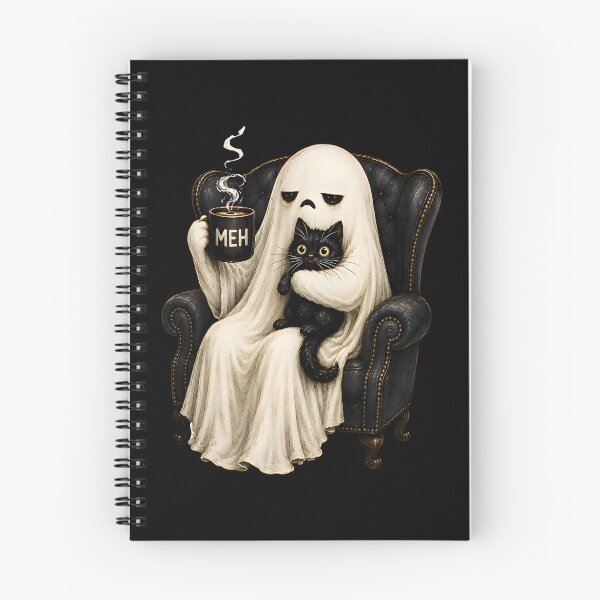 Item preview, Funny Boojee Ghost Holding Black Cat Cozy Hot Latte designed and sold by Michasstuckey.