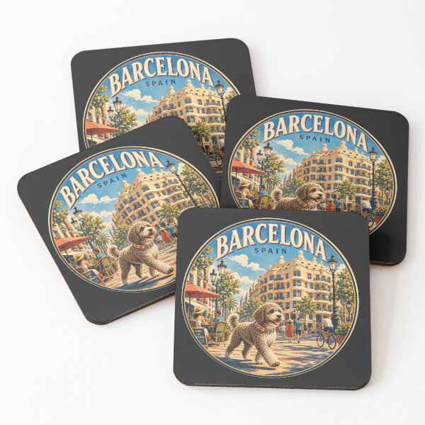 Item preview, Barcelona Spain Spanish Water Dog Vintage Travel Poster designed and sold by FireWildChild.