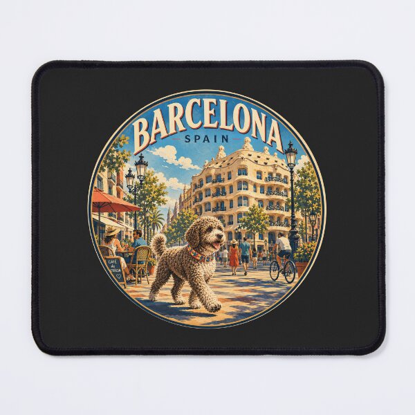 Item preview, Barcelona Spain Spanish Water Dog Vintage Travel Poster designed and sold by FireWildChild.