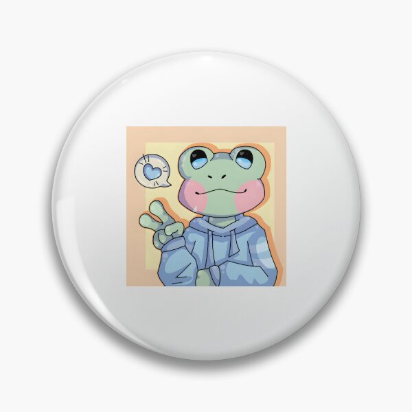 Item preview, Cute Frog Character in Blue Hoodie Giving Peace Sign designed and sold by J-Mindful.