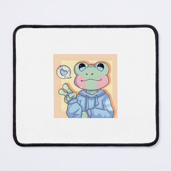 Item preview, Cute Frog Character in Blue Hoodie Giving Peace Sign designed and sold by J-Mindful.