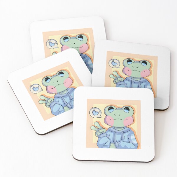 Item preview, Cute Frog Character in Blue Hoodie Giving Peace Sign designed and sold by J-Mindful.