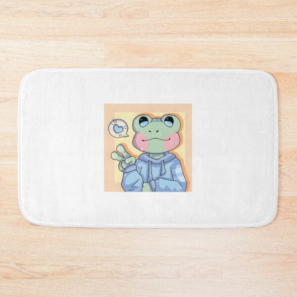 Item preview, Cute Frog Character in Blue Hoodie Giving Peace Sign designed and sold by J-Mindful.