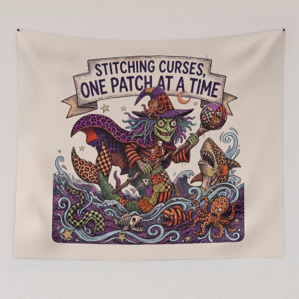 Item preview, Stitching Curses, One Patch at a Time – Witchy Craft designed and sold by Festive Bug.