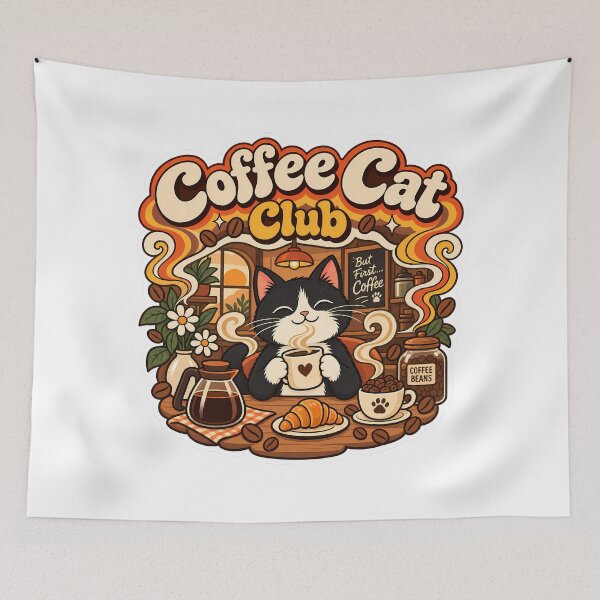 Item preview, Retro Coffee Cat Club 70s Aesthetic designed and sold by Retro Whiskers.