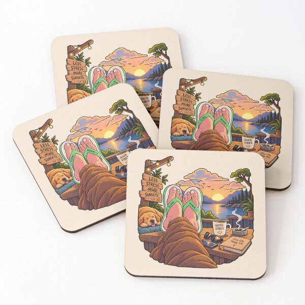 Item preview, Slow Living Sunset – Cozy Lake Retreat Relaxation Cartoon designed and sold by waikibi ⭐⭐⭐⭐⭐.