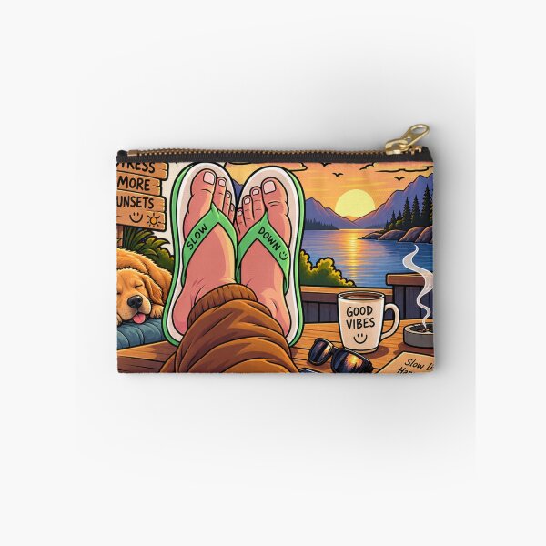 Item preview, Slow Living Sunset – Cozy Lake Retreat Relaxation Cartoon designed and sold by waikibi ⭐⭐⭐⭐.