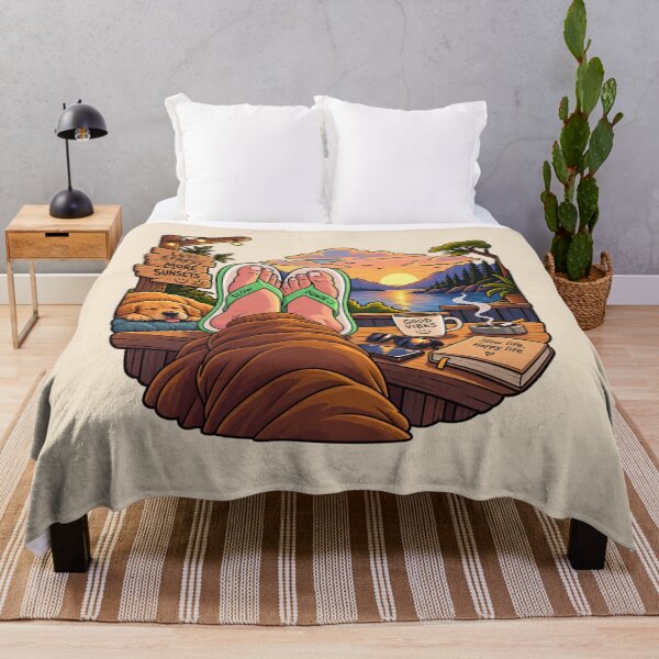 Item preview, Slow Living Sunset – Cozy Lake Retreat Relaxation Cartoon designed and sold by waikibi ⭐⭐⭐⭐⭐.