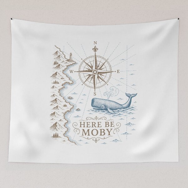 Item preview, Moby Dick: Here Be Moby Nautical Map designed and sold by Fenay Designs.