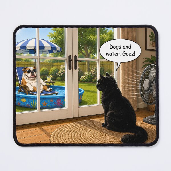 Item preview, Dogs and Water – Funny English Bulldog & Black Cat Cartoon designed and sold by AnimalMarvels.