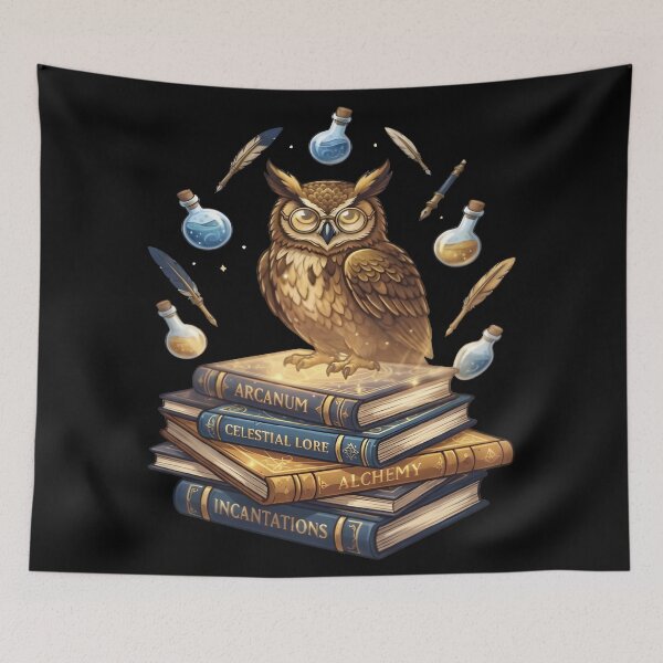 Item preview, Wise Owl on Stack of Books Magic Potions Art designed and sold by DailySparks.