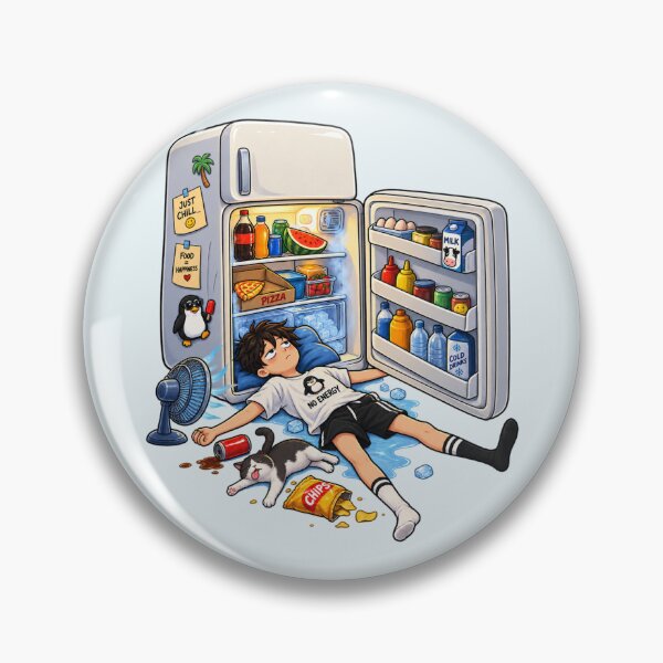 Item preview, No Energy Just Chill – Funny Person Sleeping in Refrigerator Cartoon designed and sold by waikibi ⭐⭐⭐⭐.