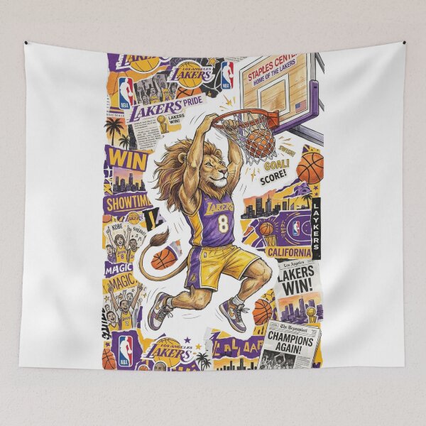 Item preview, Los Angeles Basketball Lion Slam Dunk Collage Art designed and sold by annaarthk.