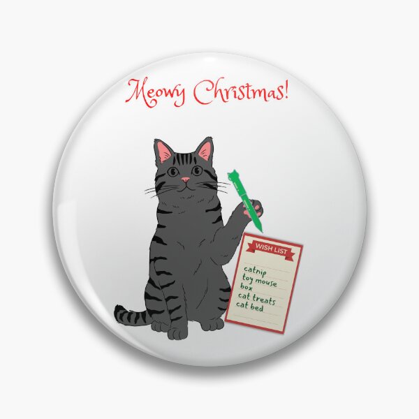 Item preview, Meowy Christmas Gray Cat Writing Christmas Wish List designed and sold by MYCatStuff.