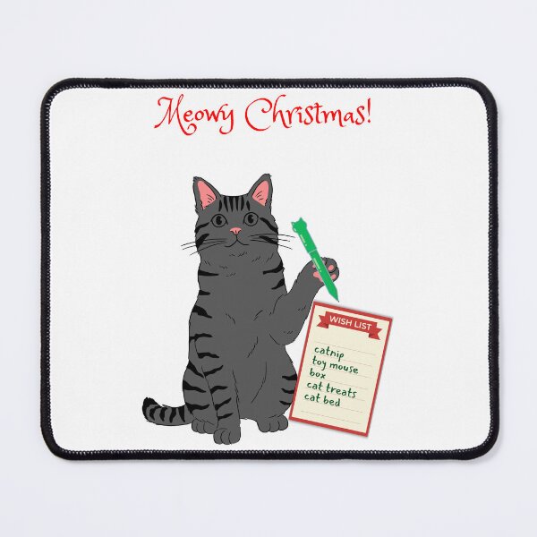 Item preview, Meowy Christmas Gray Cat Writing Christmas Wish List designed and sold by MYCatStuff.