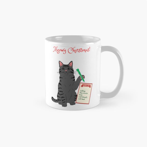 Item preview, Meowy Christmas Gray Cat Writing Christmas Wish List designed and sold by MYCatStuff.