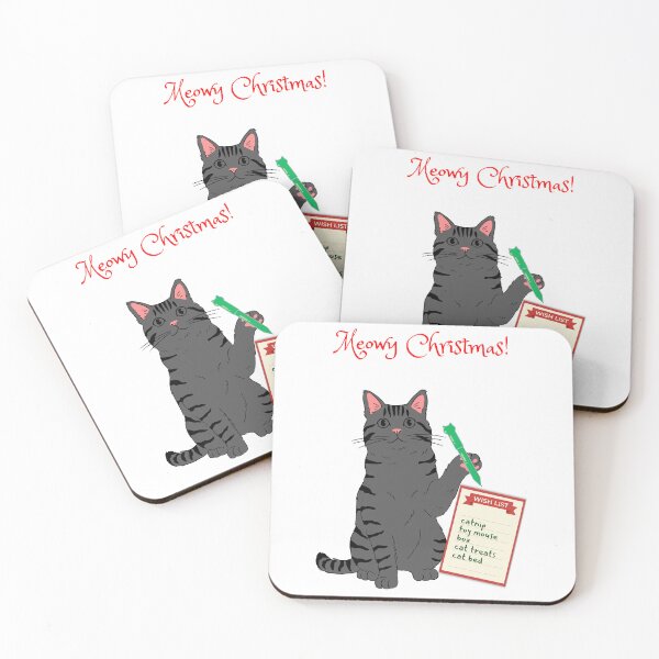 Item preview, Meowy Christmas Gray Cat Writing Christmas Wish List designed and sold by MYCatStuff.