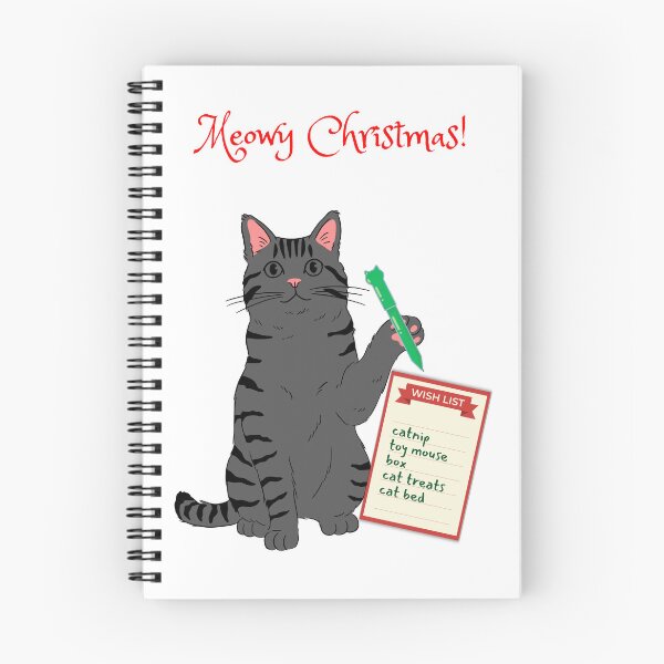 Item preview, Meowy Christmas Gray Cat Writing Christmas Wish List designed and sold by MYCatStuff.