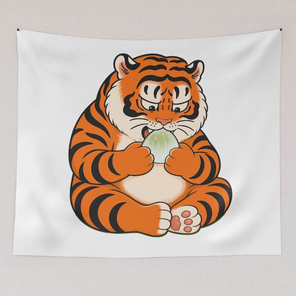 Item preview, Chubby Tiger Eating Green Qingtuan designed and sold by aigcx.