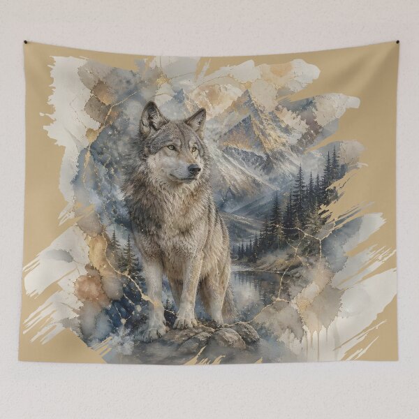 Item preview, Gray Wolf Watercolor Mountains Wilderness designed and sold by pASob-dESIGN.