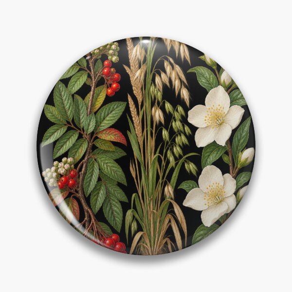 Item preview, Rowan Berries, Wild Oats and Jasmine Vintage Botanical Specimen Plate designed and sold by Anyshca.