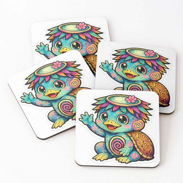 Aperçu de l'œuvre Adorables autocollants et vêtements kawaii représentant un monstre aquatique Kappa japonais mignon créée et vendue par OddGarage.