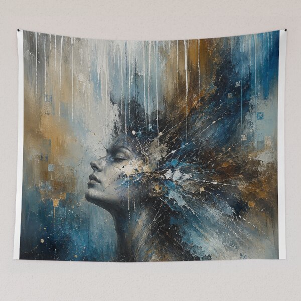 Item preview, Abstract Woman Portrait | Blue and Gold Modern Expressive Wall Art designed and sold by Joey Santiago.